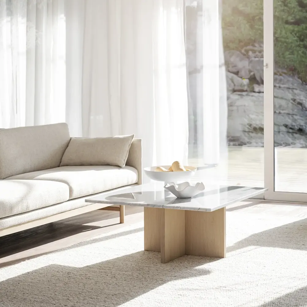 Brooksville coffee table 90x90 cm white marble/white pigmented oak