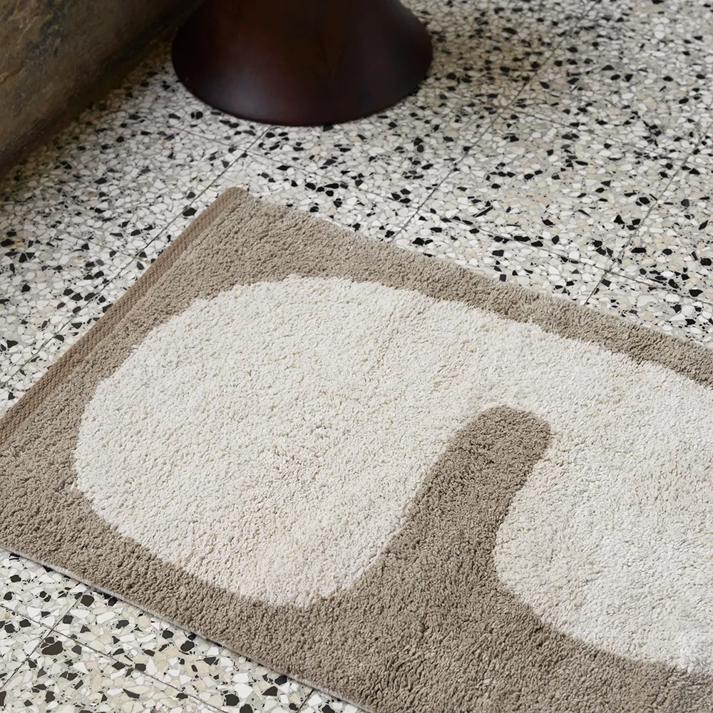 Washable Bath Mat in Organic Cotton Dark Taupe/Off-white