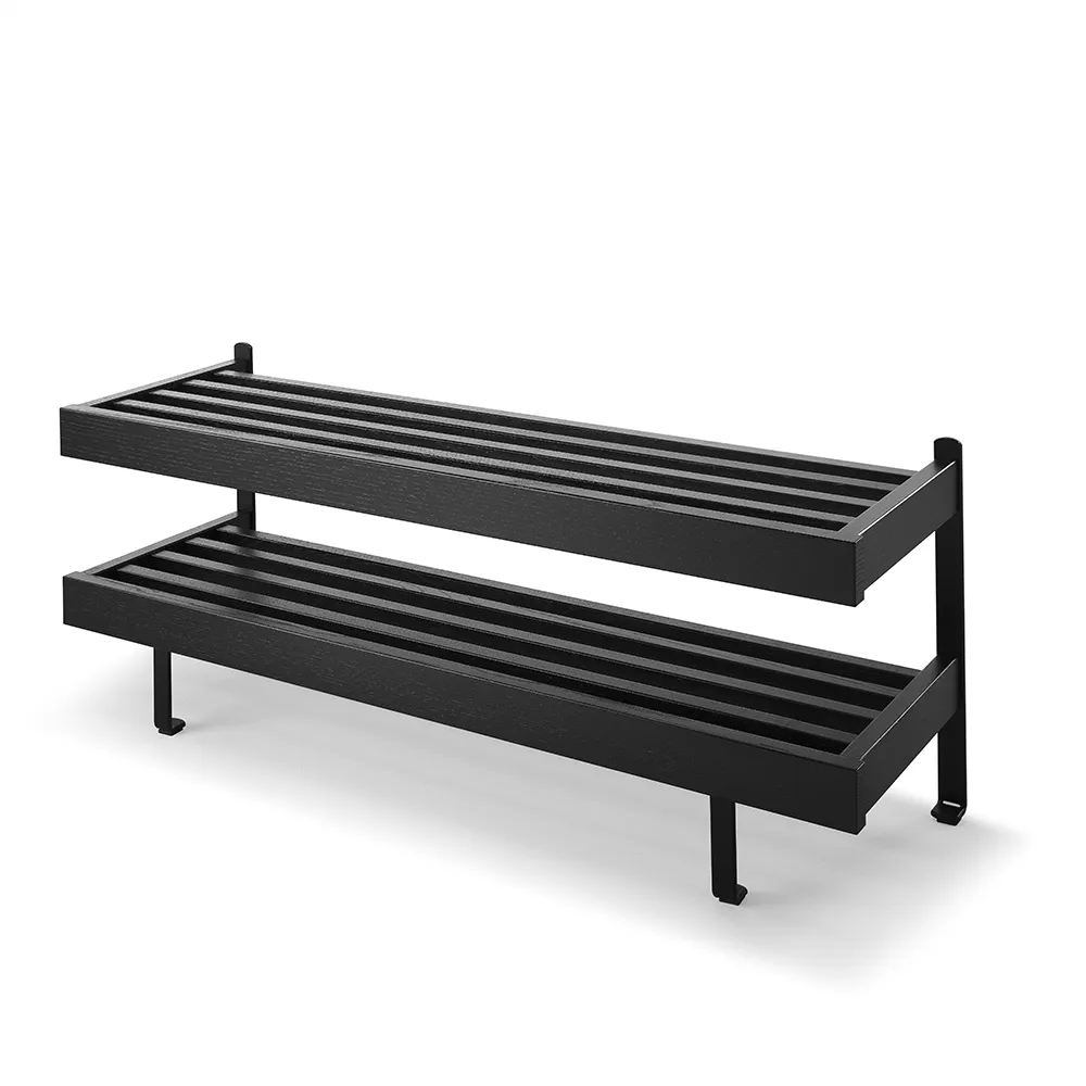 Nadja Shoe rack 100 cm Black stained Oak/Matt black steel