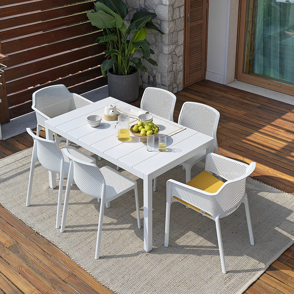 Rio Alu Dining Table 140//210x85 cm White