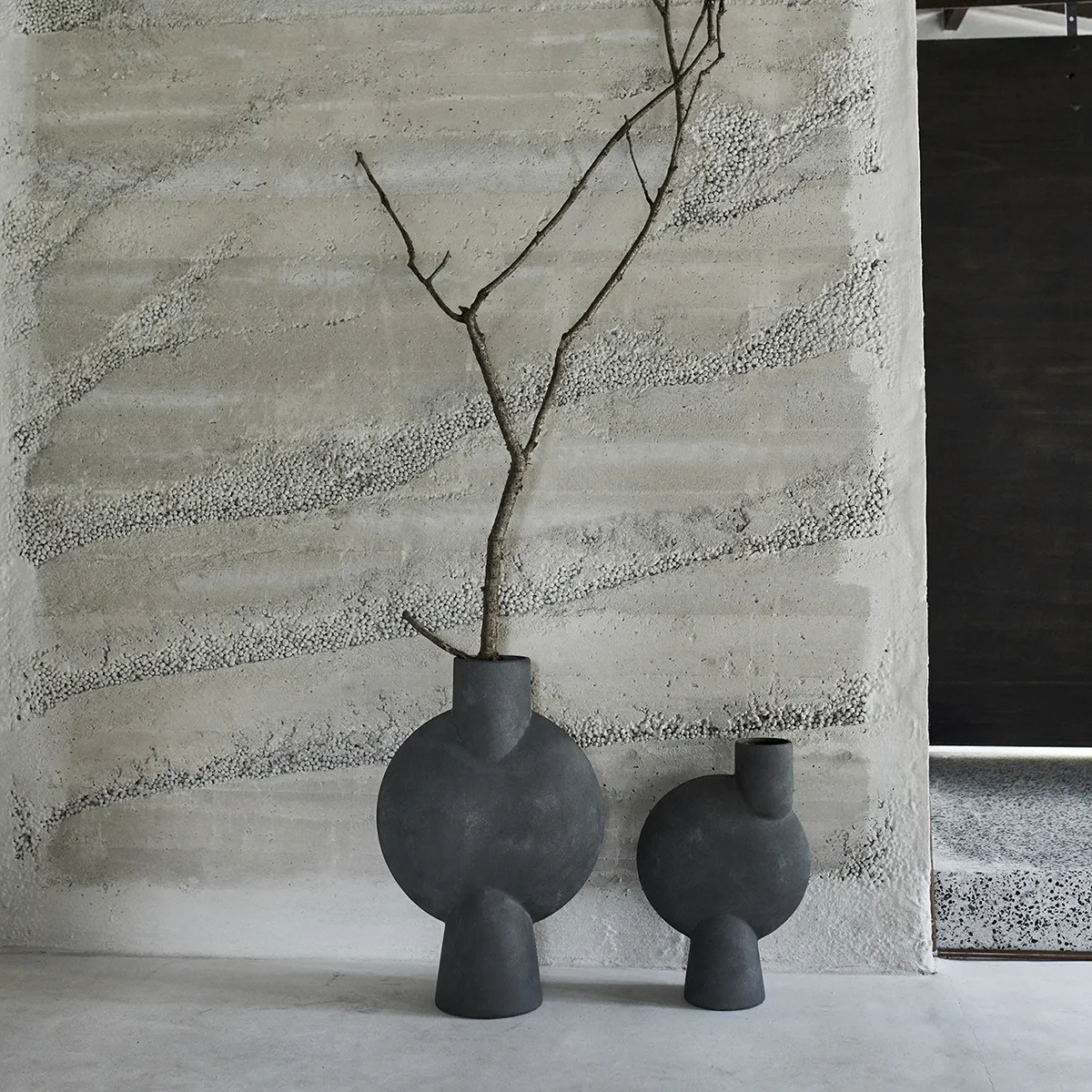 Hand-painted Vase Sphere Bubl Hexa Dark Grey H60 cm