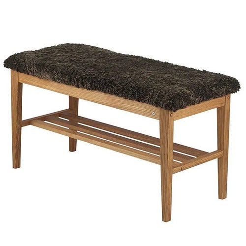 Nadja Bench Lacquered Oak/Sheepskin brown
