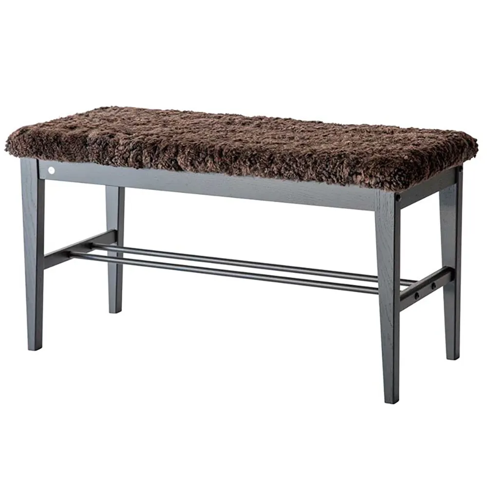 Cora Bench Black stained Oak/Sheepskin Brown