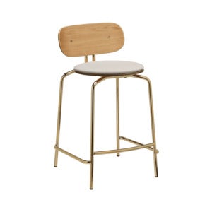Curious Low Bar Stool Oak/Brass White Sands
