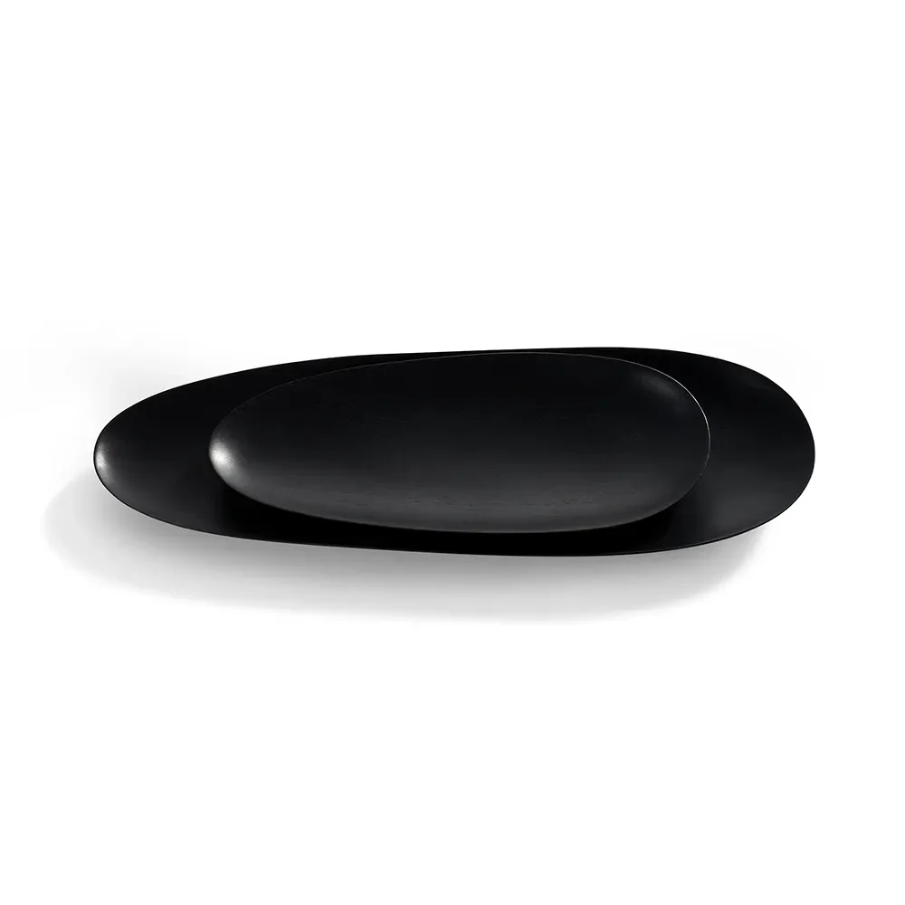 Thin oval trays lacquered black mahogany-Set of 2