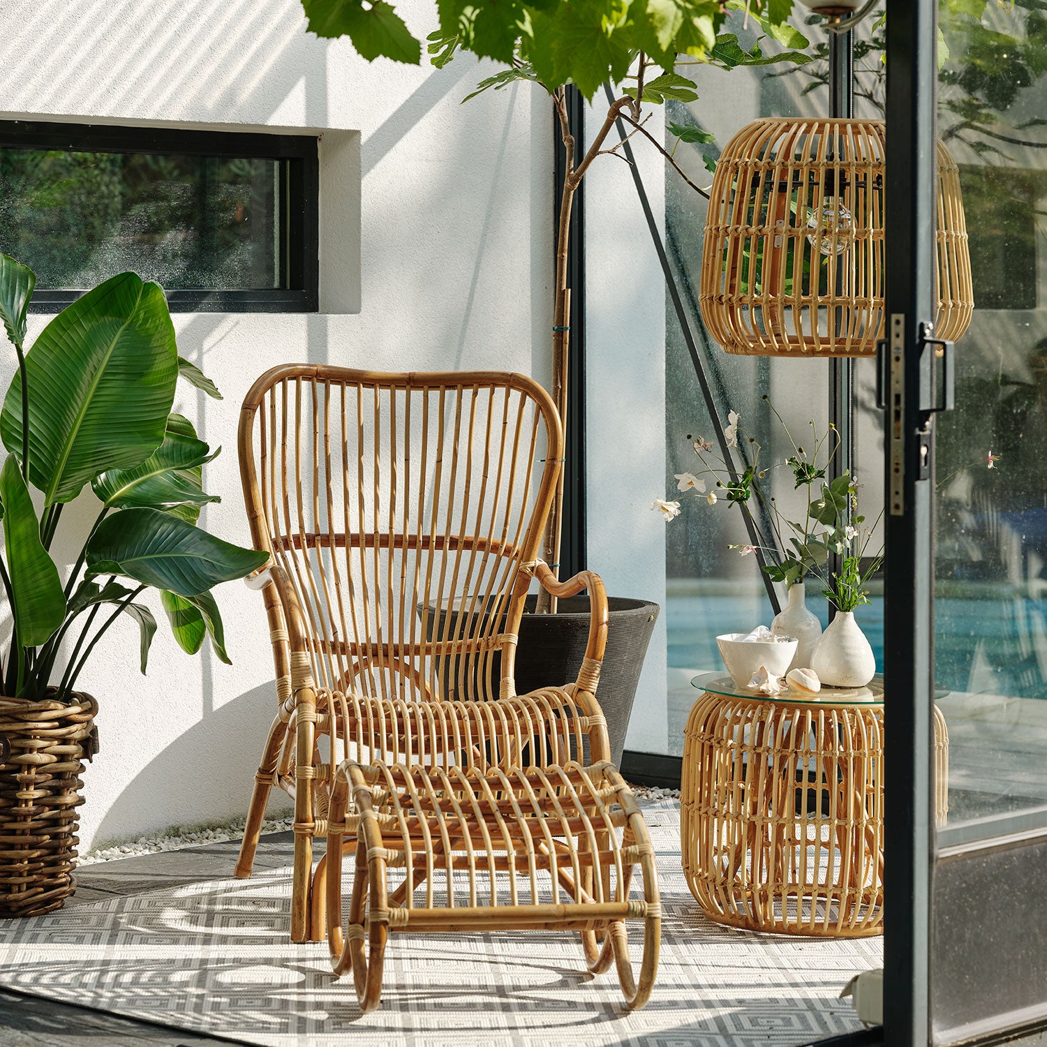 Vallda rattan wingback armchair