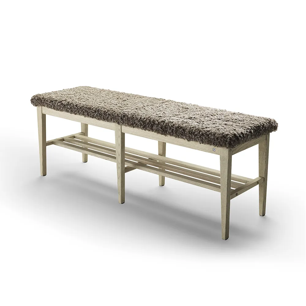 Nadja Bench 130 cm Grey Oiled Ash/Sheepskin Sahara