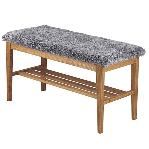 Nadja Bench Lacquered Oak Sheepskin light grey