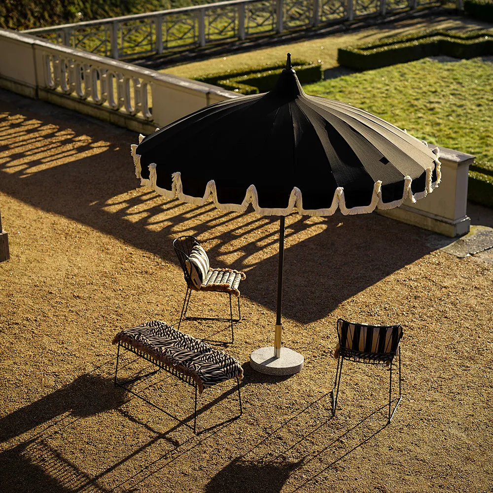 Parasol with fringes Ø240 cm Black