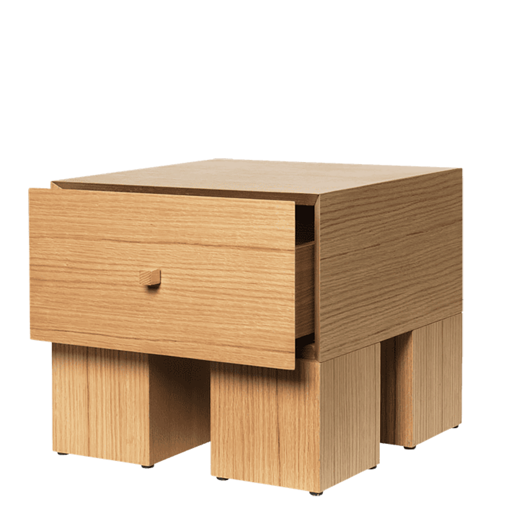 Kuben Bedside Table 1x1 - Natural Oak Veneer