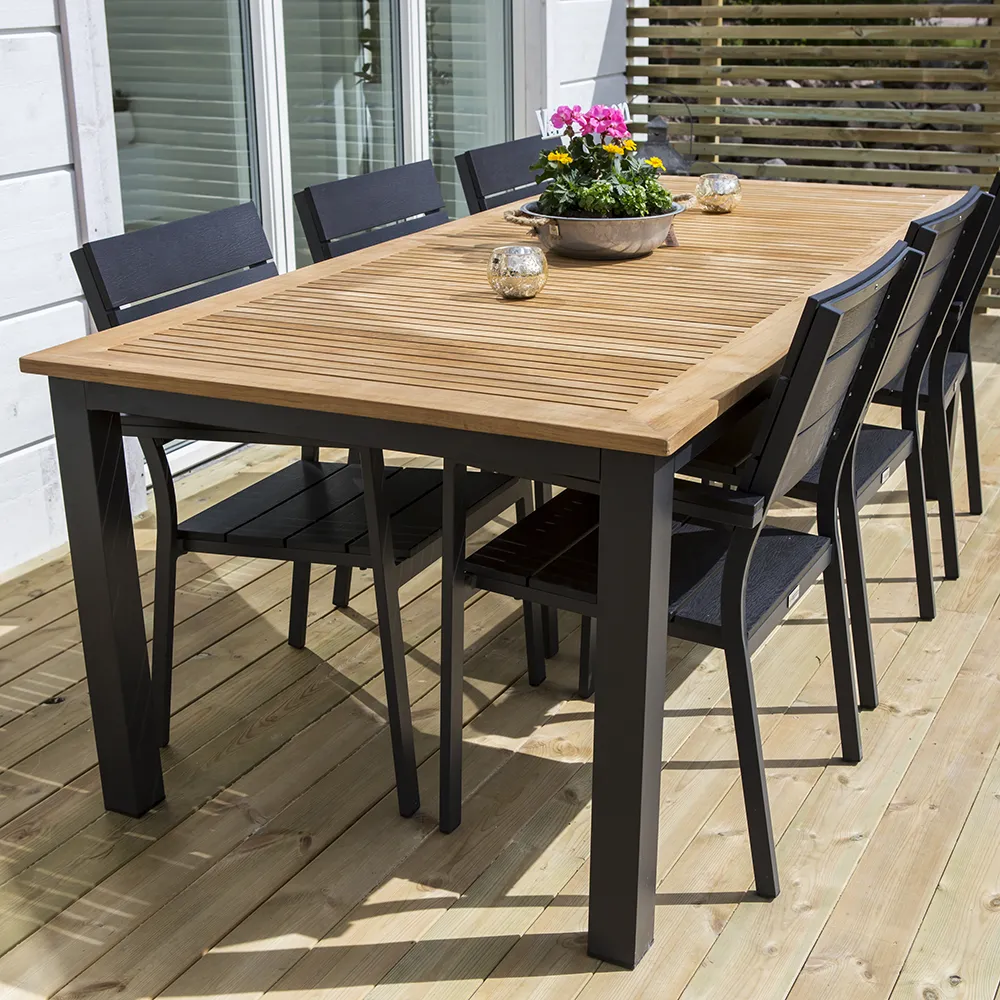 Panama Dining Table 224-324x100 cm Black/Teak