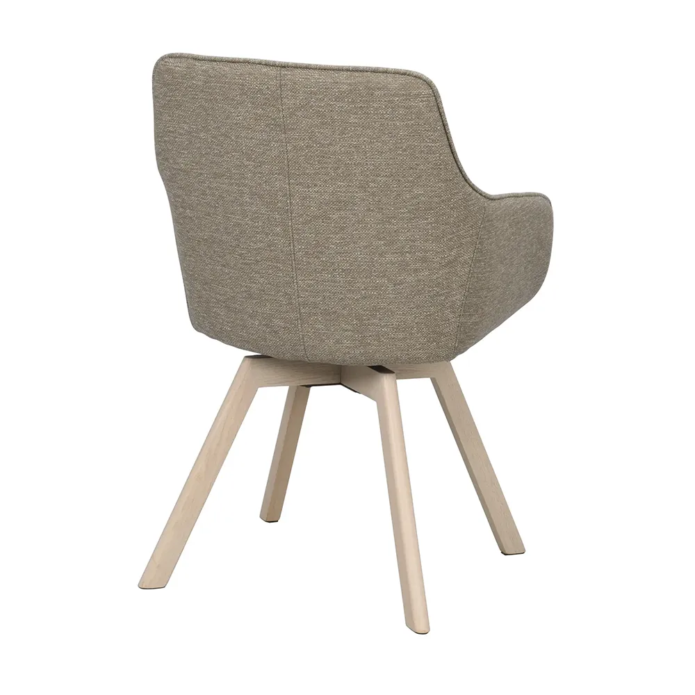 Alison chair with armrests darkbeige fabric/white pigmented oak legs