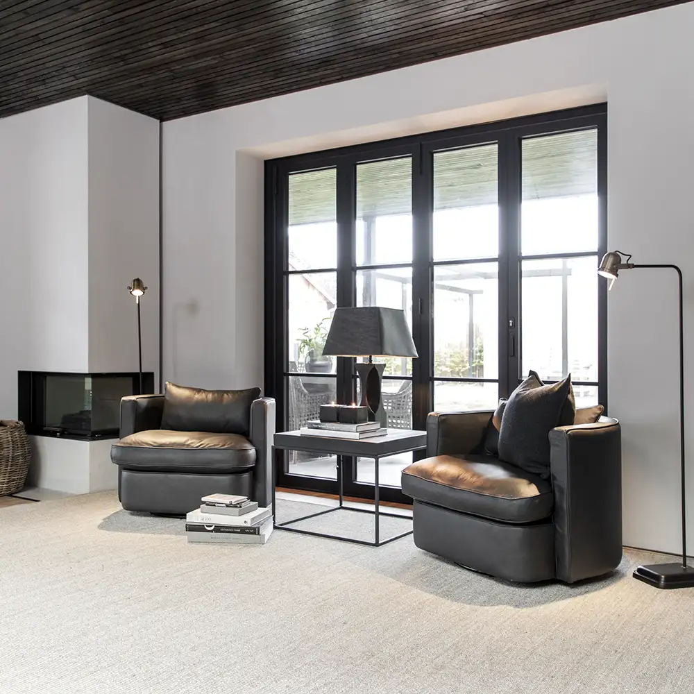 Swivel armchair Joan Anthracite leather