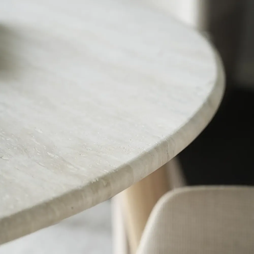 Taransay dining table Ø125 cm beige travertine/white pigmented oak