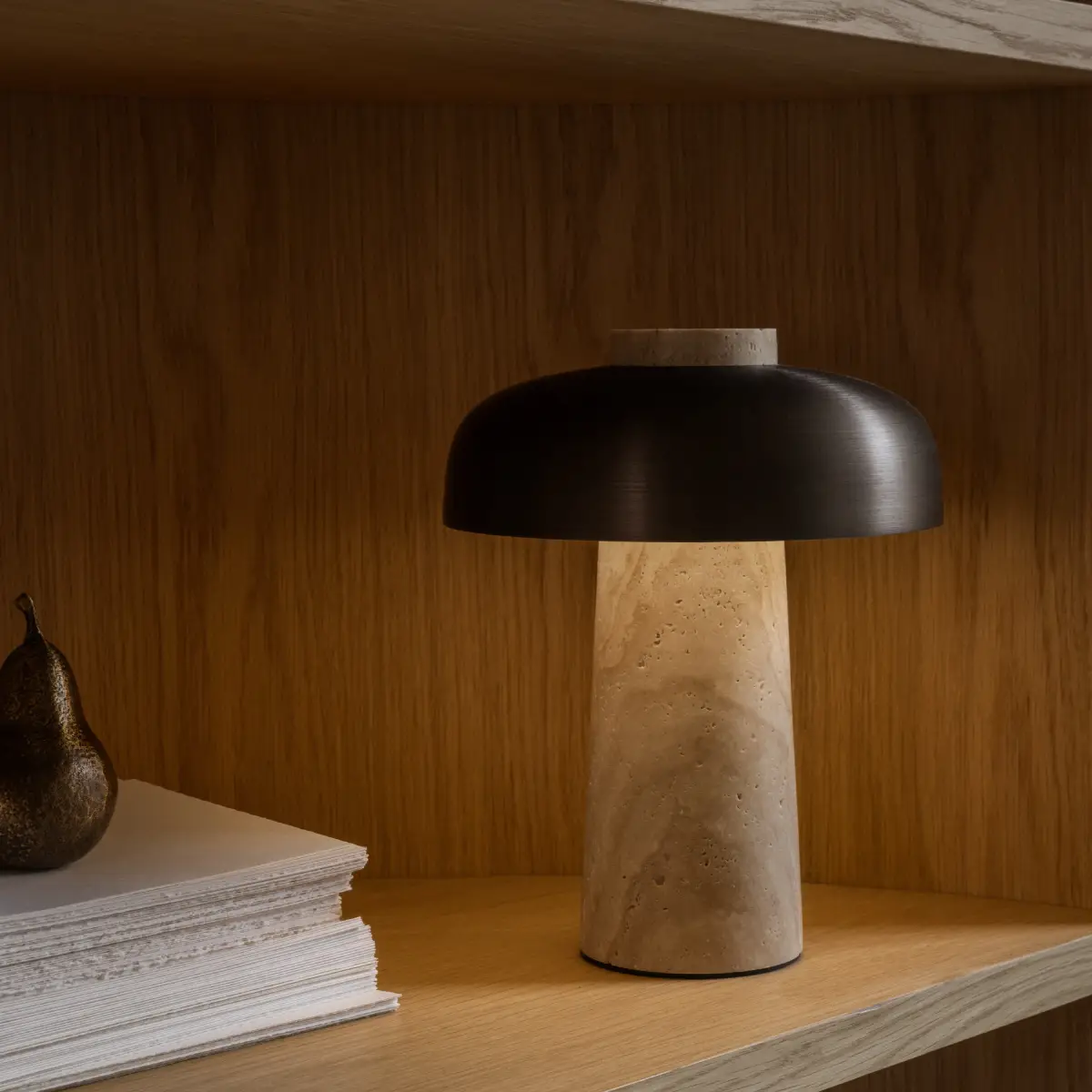 Reverse Portable Table Lamp Travertine, Sand/Aluminium, Bronzed