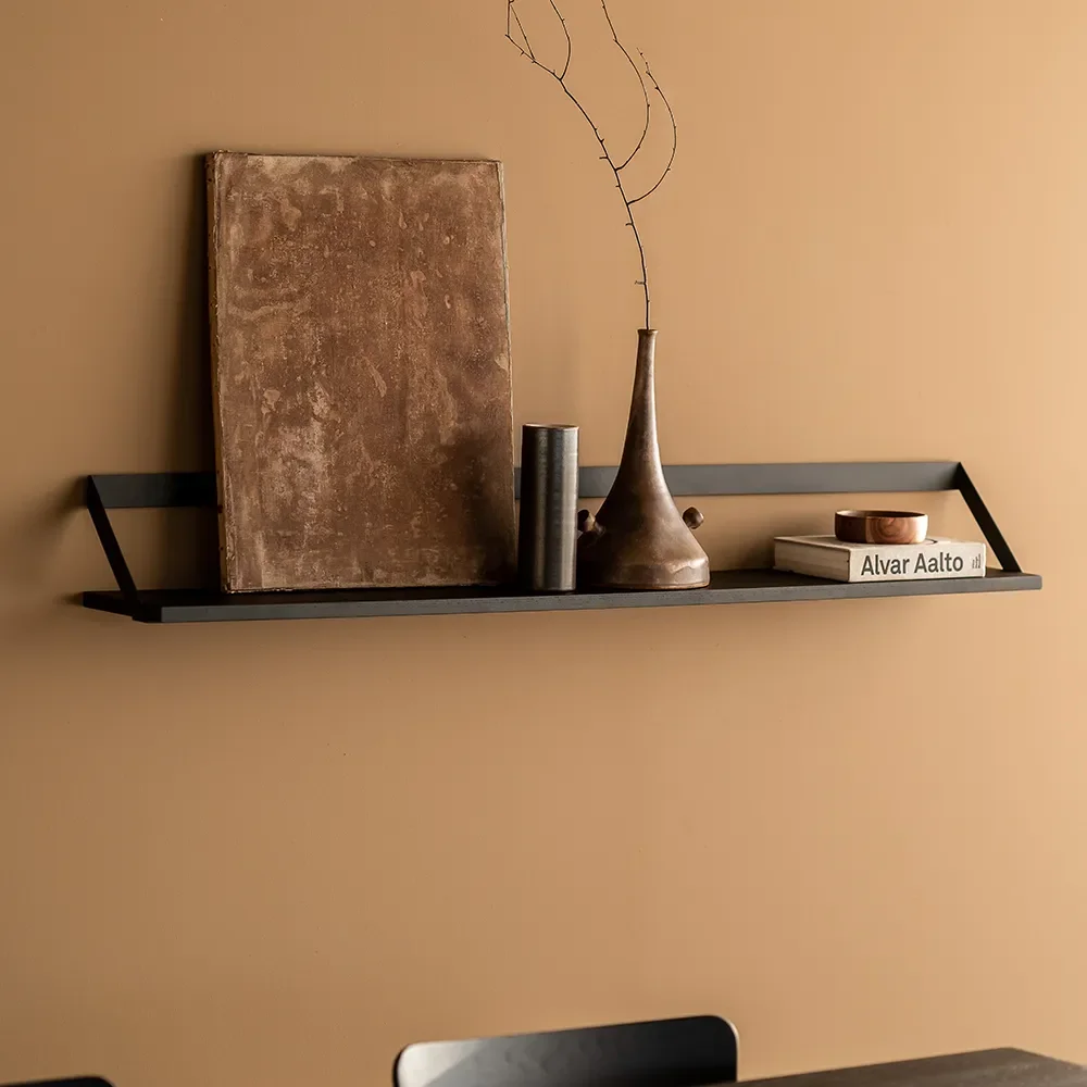  Ribbon shelf 140x20 cm black oak/black metal