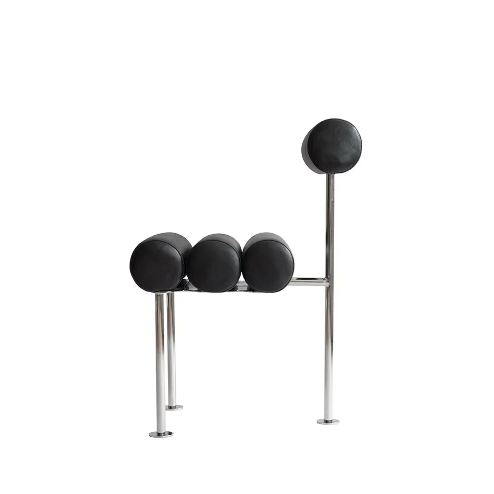 Hiro Dining Chair, Stainless Steel - Aniline Leather Black