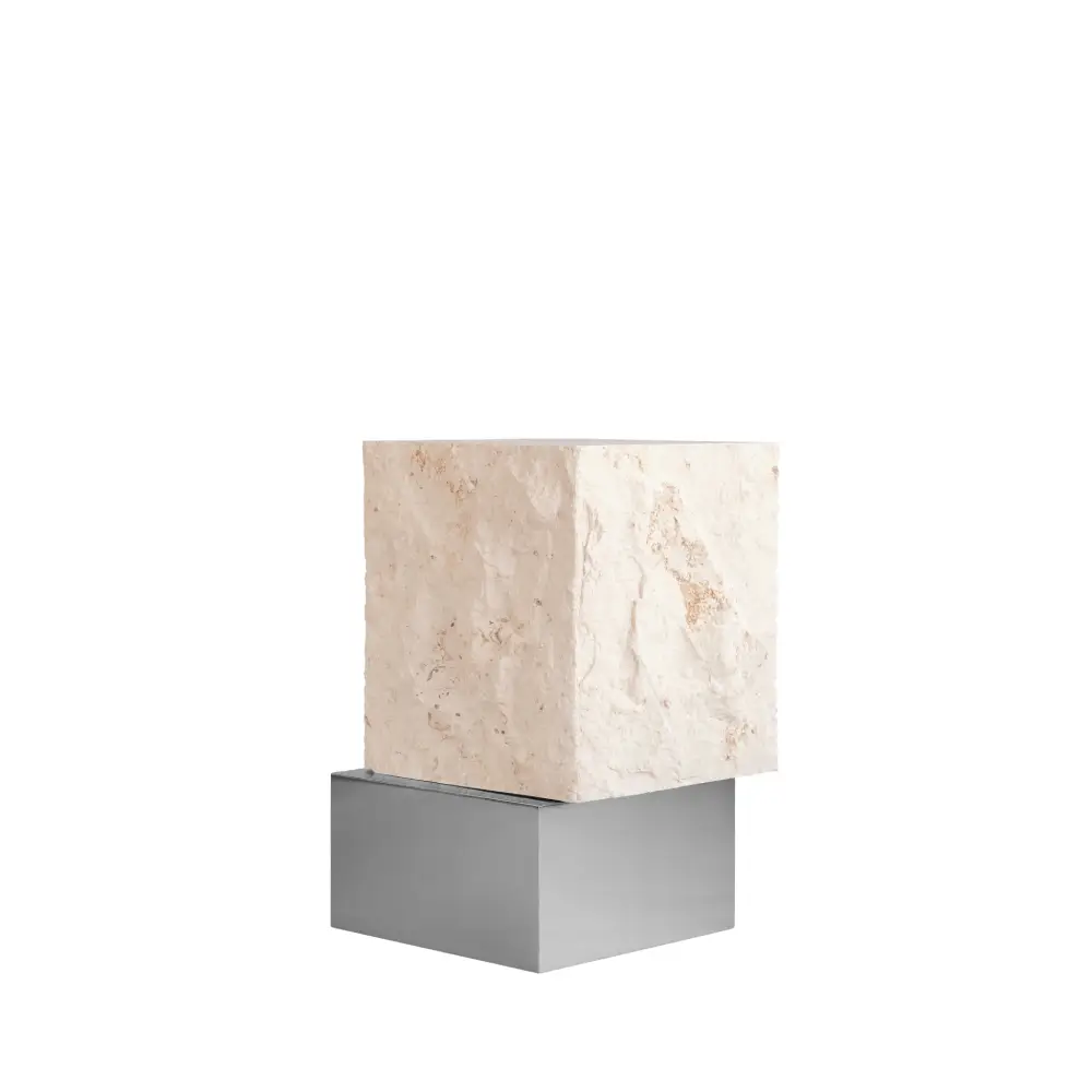 Temple Coffee Table, Tall - Chrome / Limestone