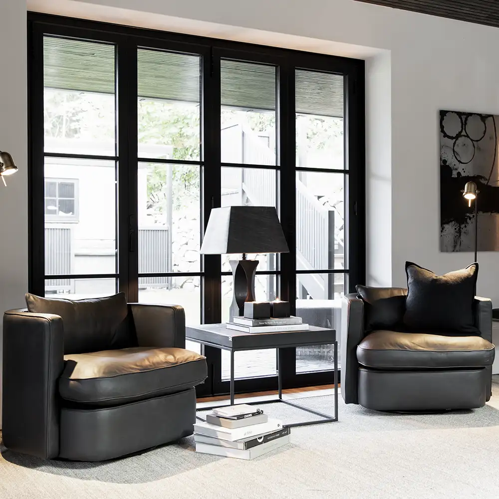 Swivel armchair Joan Anthracite leather