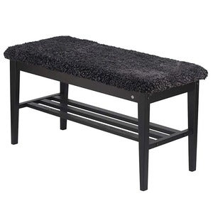 Nadja Bench Black stained Oak/Sheepskin dark grey