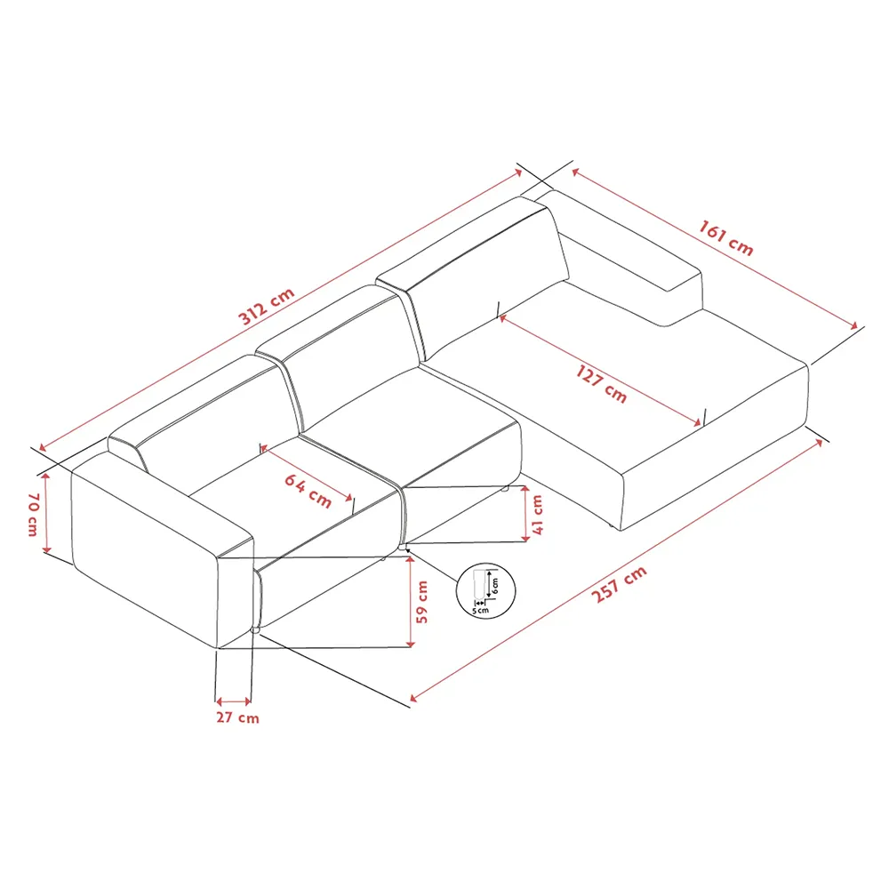 Willard sofa 4-seater sofa chaise longue right fabric Brenda beige