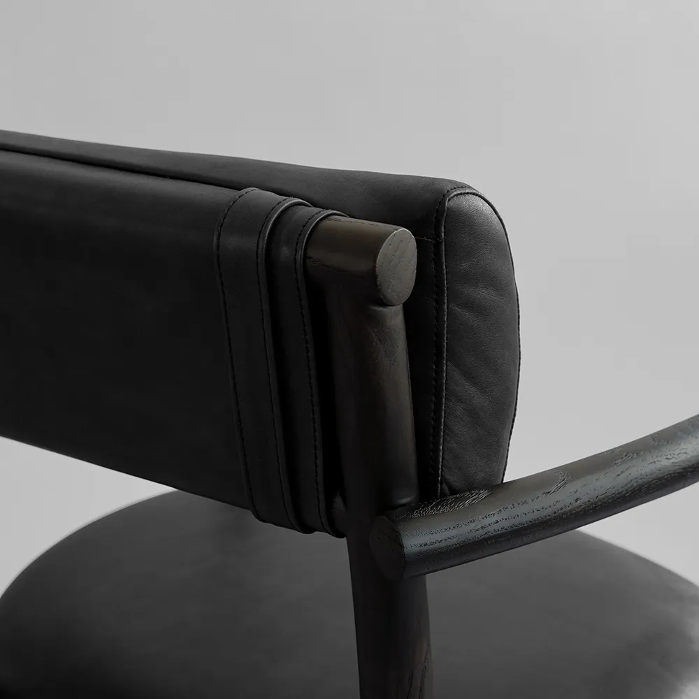 Nama Dining Chair, Armrest - Coffee Black, Aniline Leather