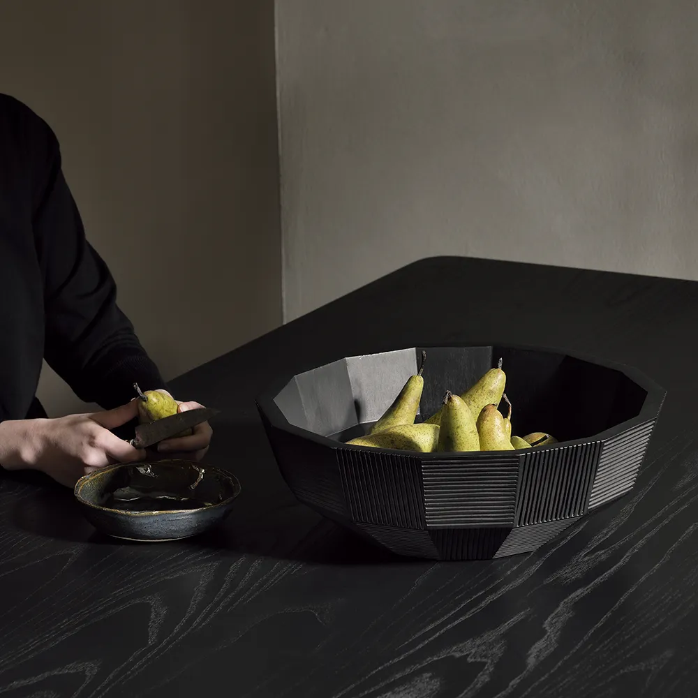 Striped bowl black lacquered mahogany