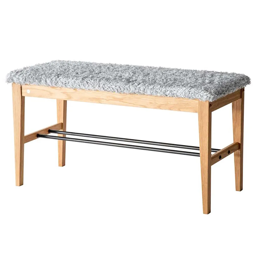 Cora Bench Lacquered Oak/Sheepskin look Light grey