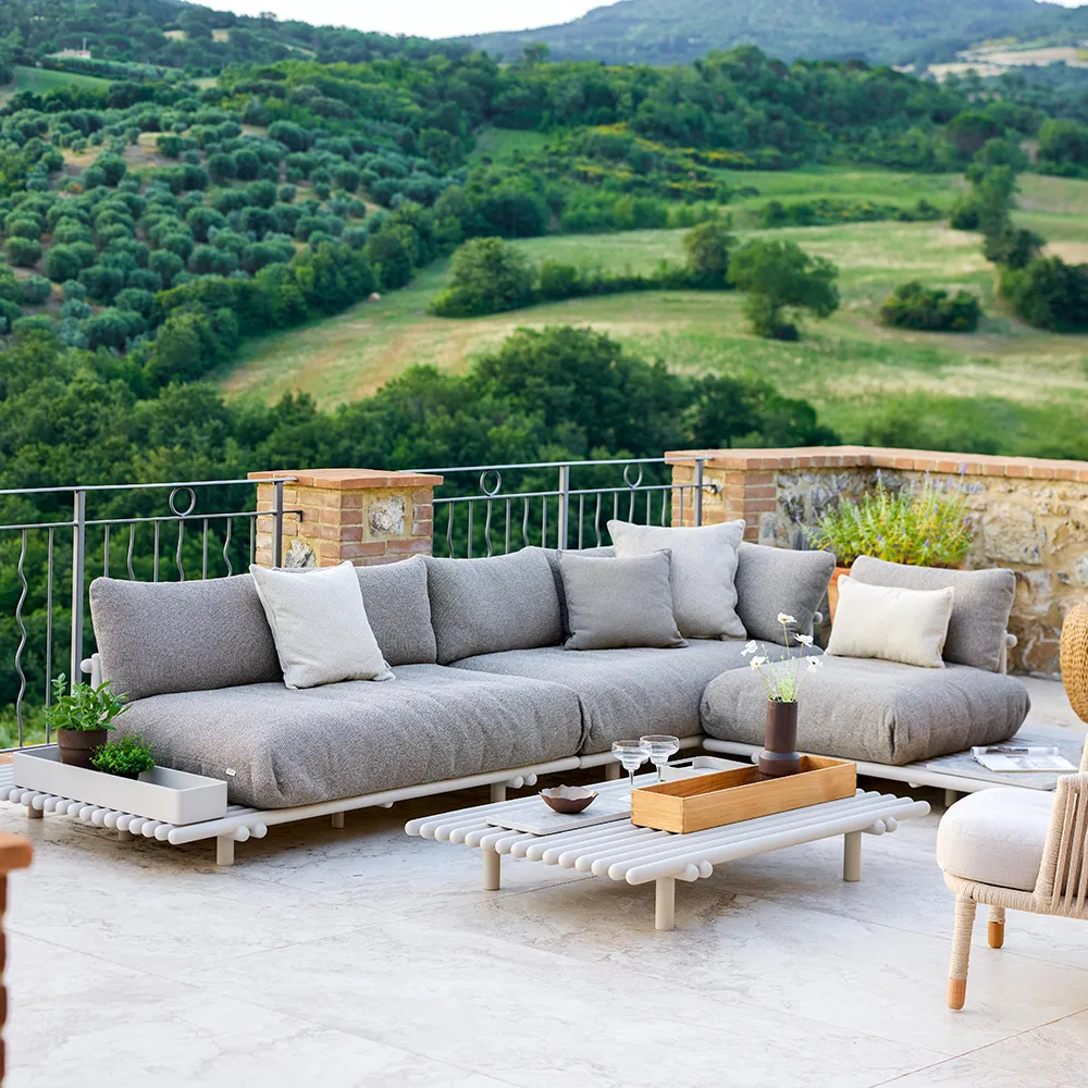 Sticks sofa w/ chaise lounge Alu/light brown