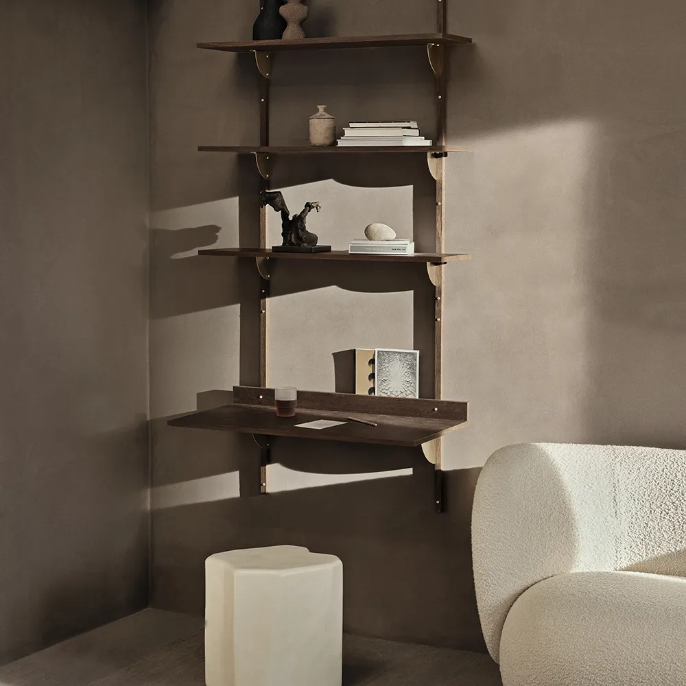 Sector Wall-mounted desk - Smoked Oak/Brass