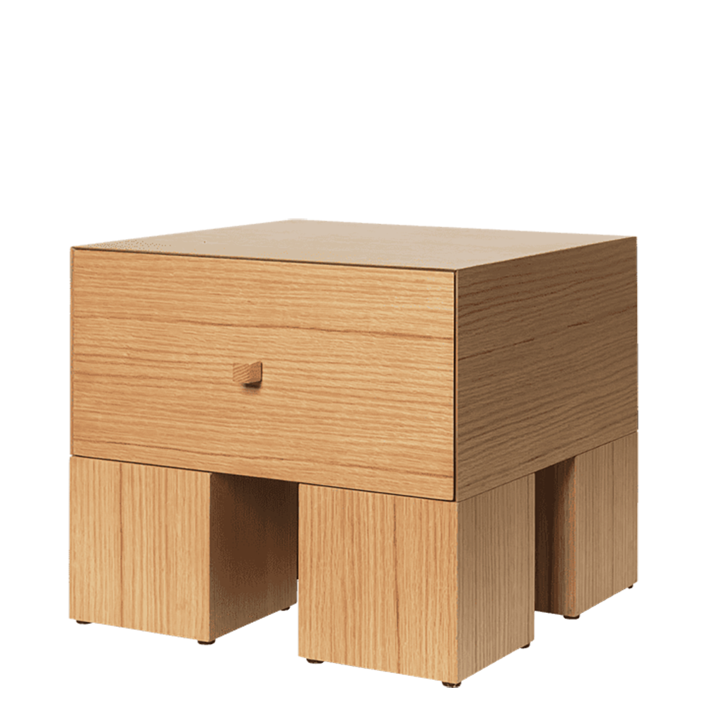Kuben Bedside Table 1x1 - Natural Oak Veneer