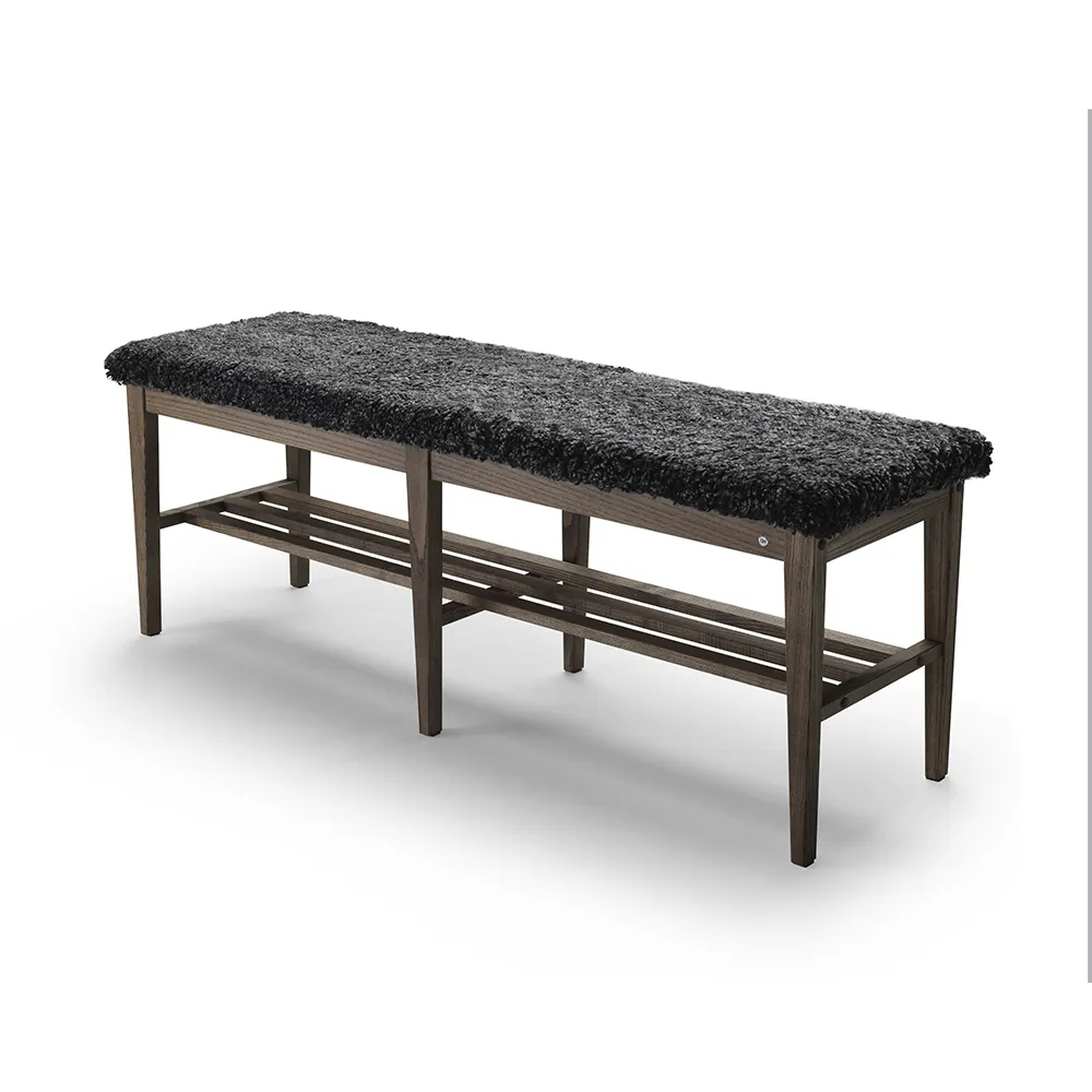Nadja Bench 130 cm Brown Oiled Ash/Sheepskin Dark Grey
