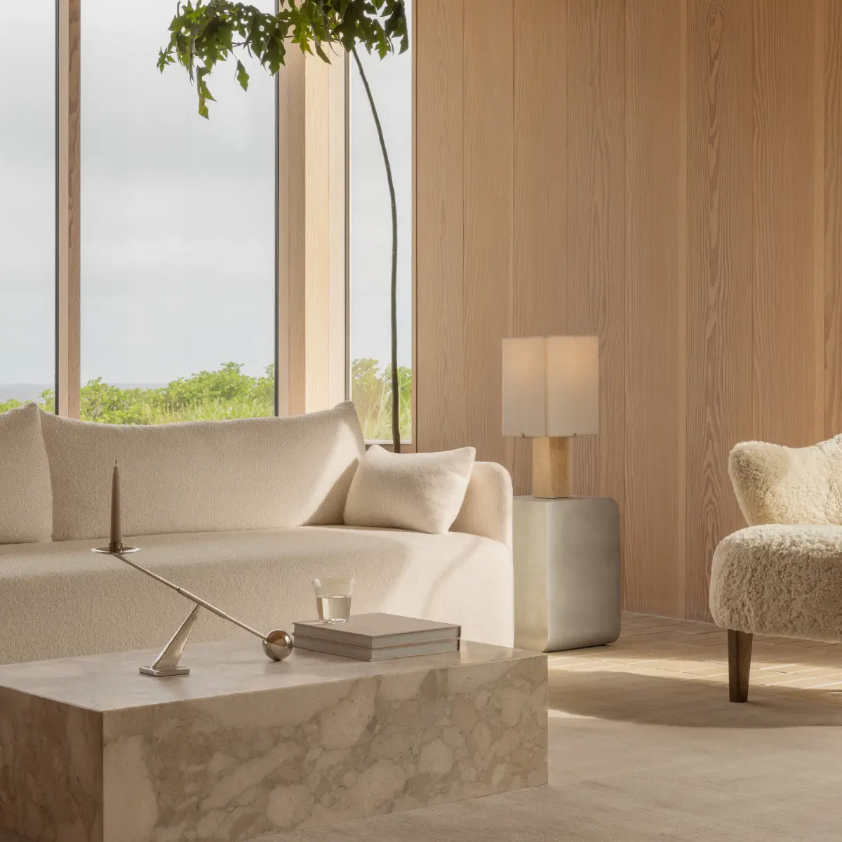 Nonna Table Lamp Travertine Sand/Textile Sand – H49 cm