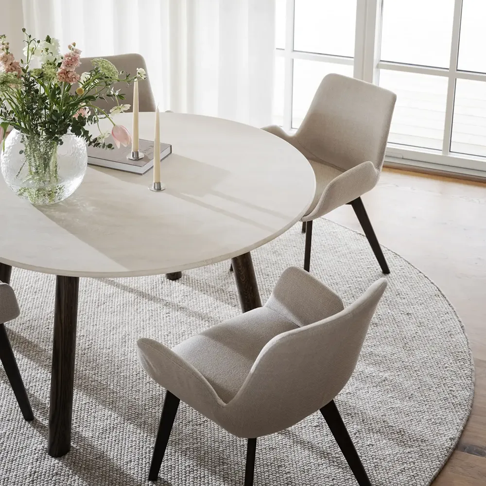Taransay dining table Ø125 cm beige travertine/brown oak