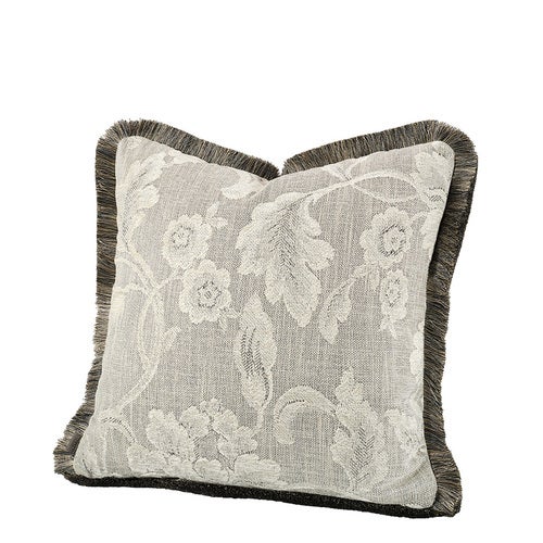 Serena Flower Cushion Cover with Fringed Edge 50x50 cm - Oyster