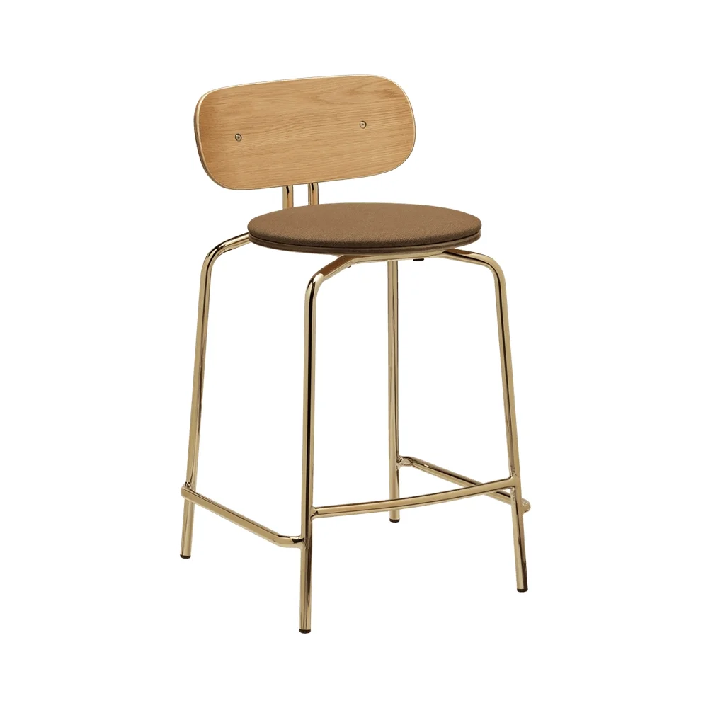 Curious Low Bar Stool Oak/Brass Sugar Brown