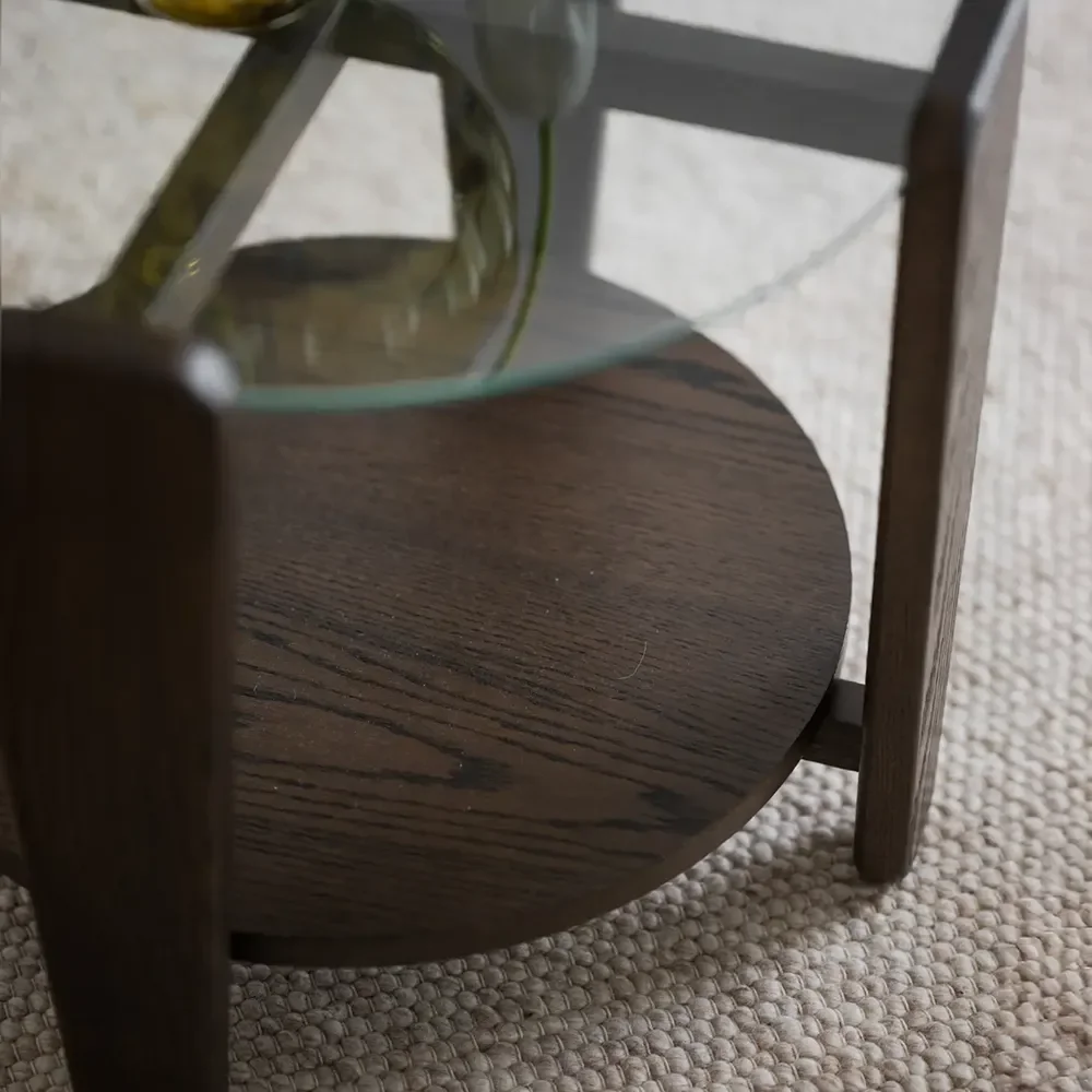 Arran coffee table Ø52 brown oak/glass