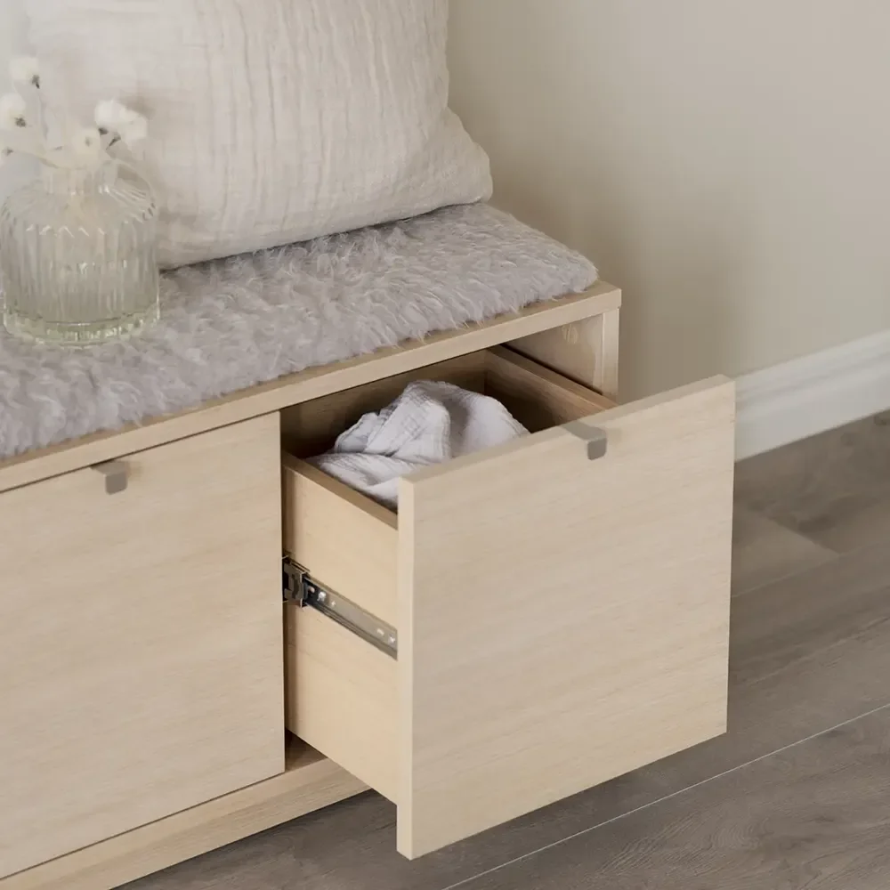 Confetti storage bench white pigmented oak/sheepskin look
