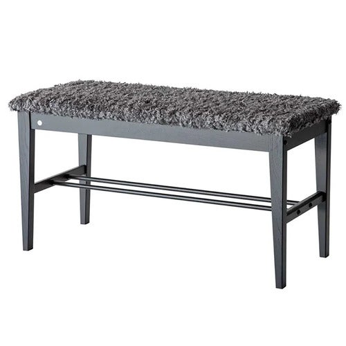 Cora Bench Black stained Oak/Sheepskin look Dark grey