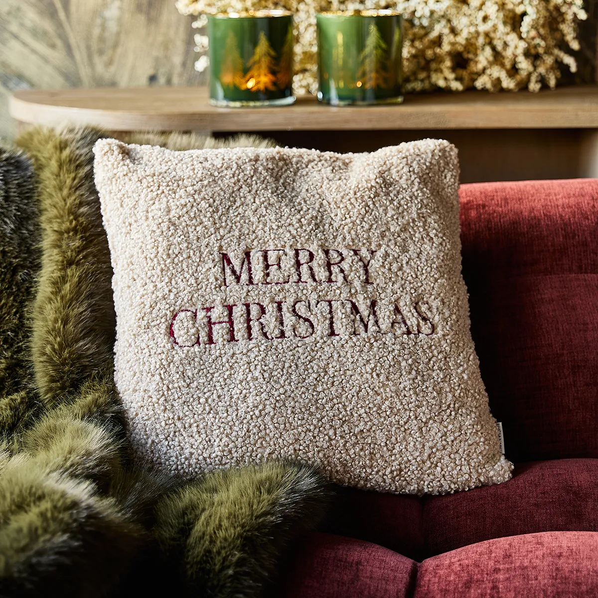 Cushion Cover Merry Christmas Beige 50x50 cm