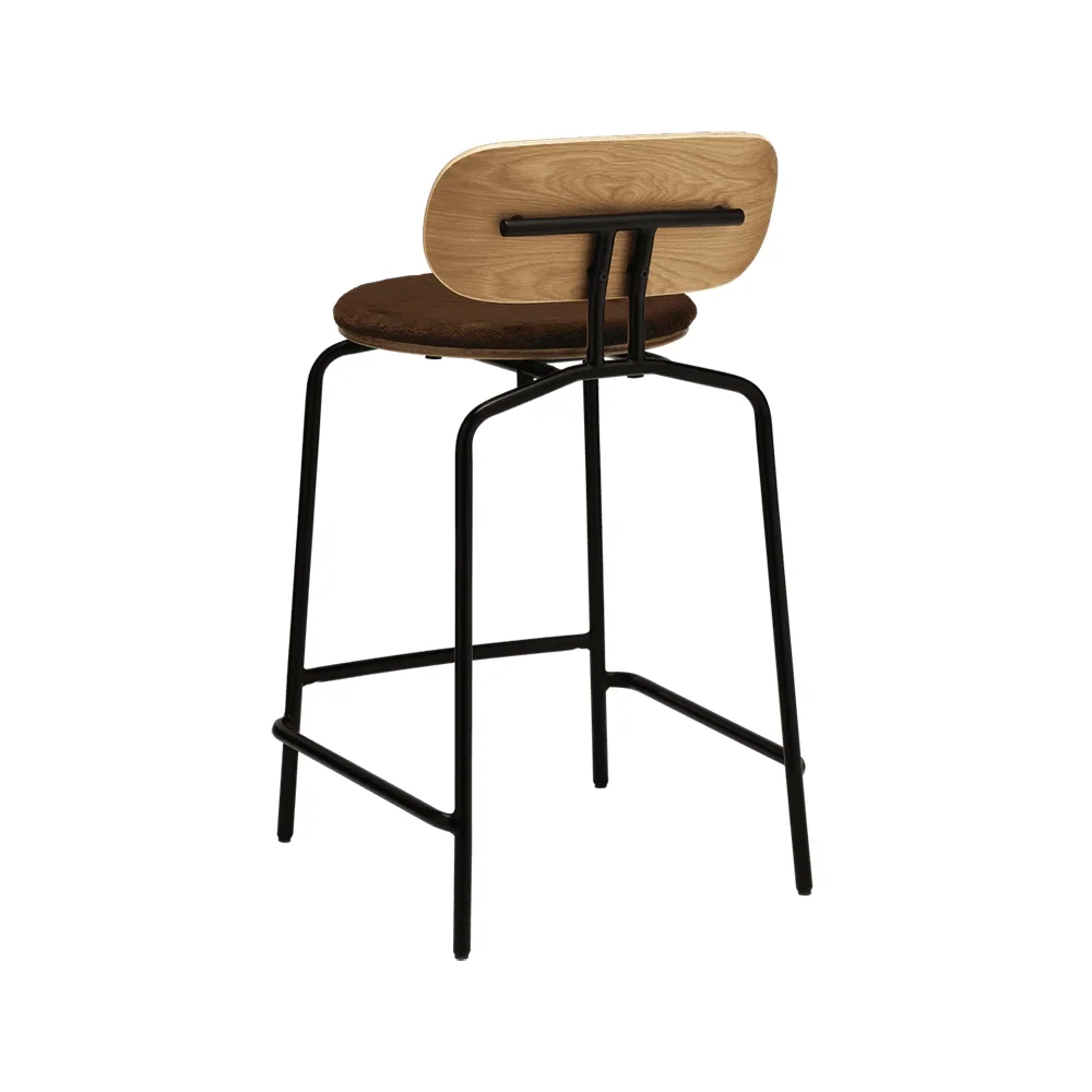Curious Low Bar Stool Oak/Black Teddy Brown
