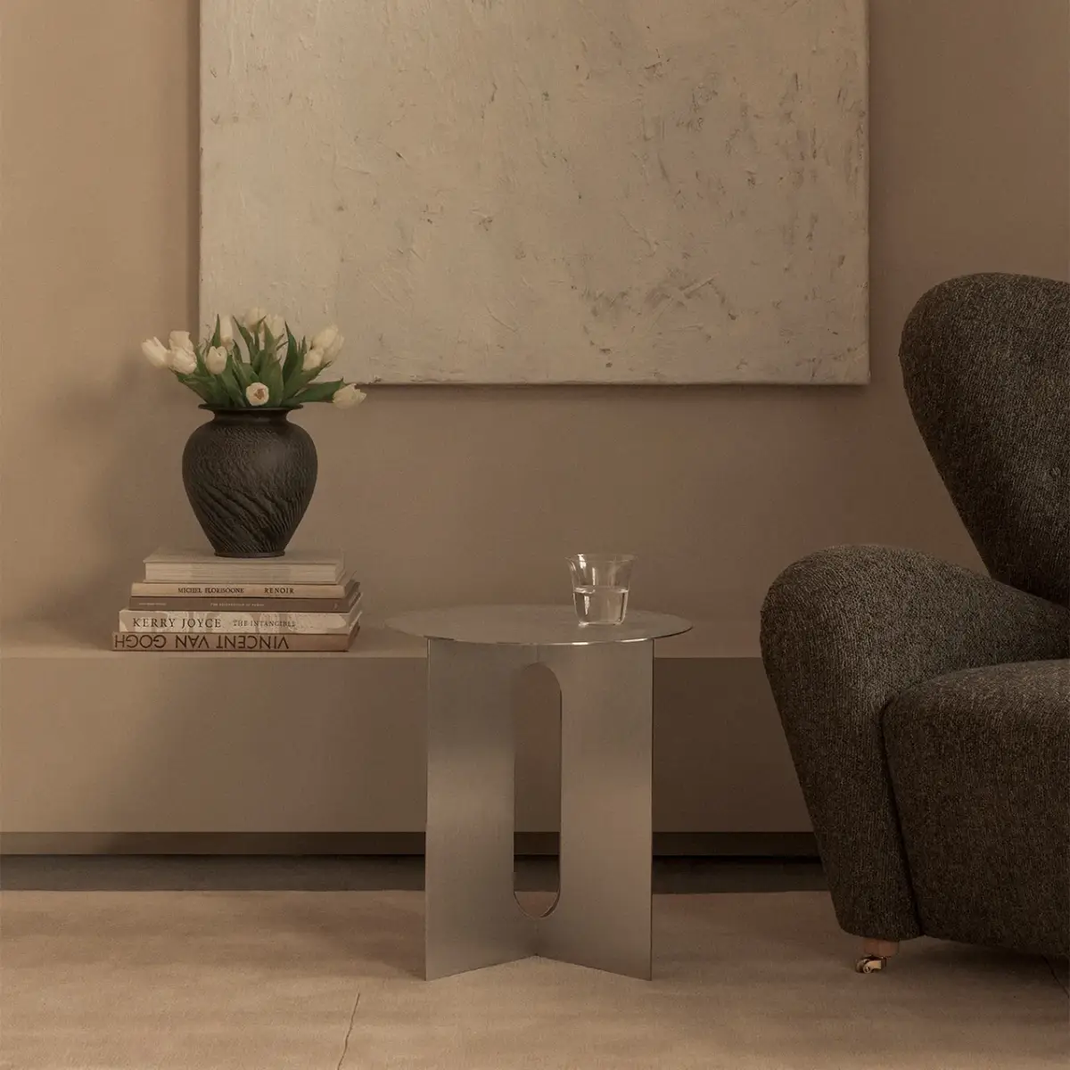 Androgyne Side table/base brushed steel - Ø40 cm