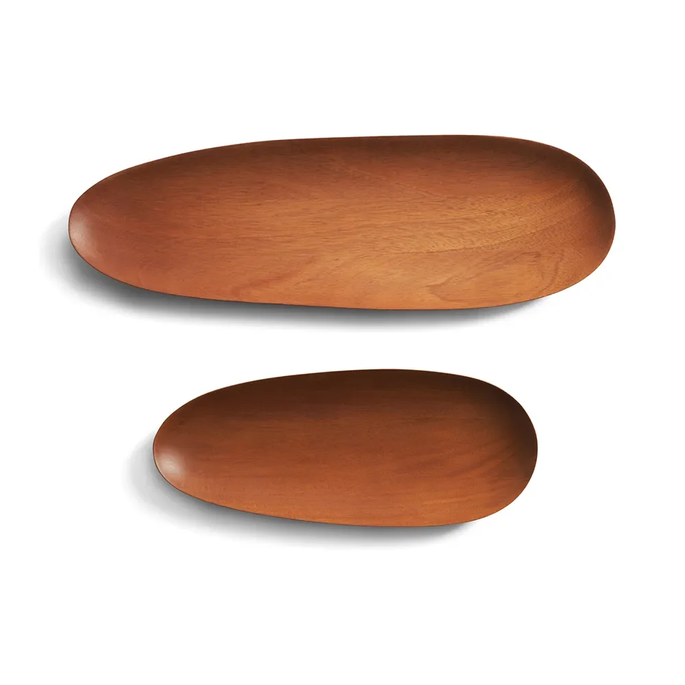 Thin oval trays lacquered mahogany-Set of 2