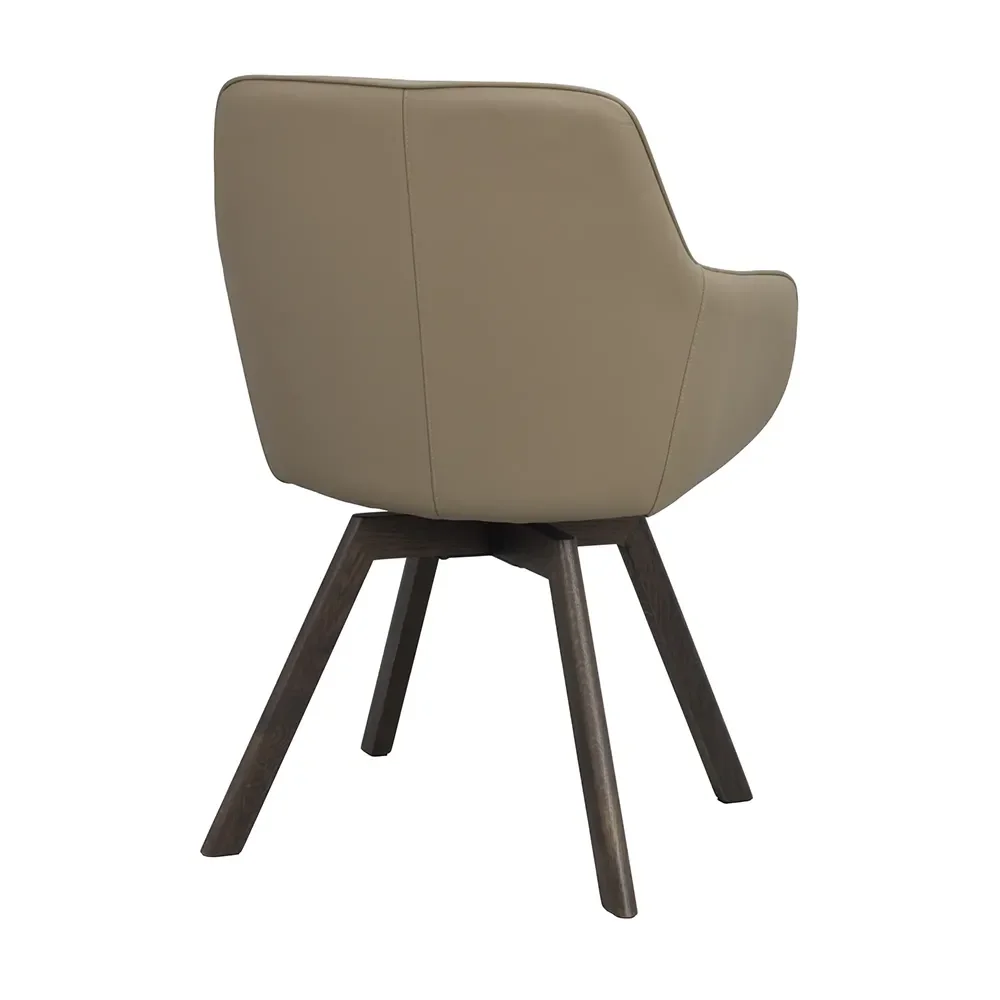 Alison chair with armrests beige leather/brown oak legs