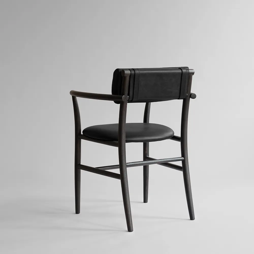 Nama Dining Chair, Armrest - Coffee Black, Aniline Leather