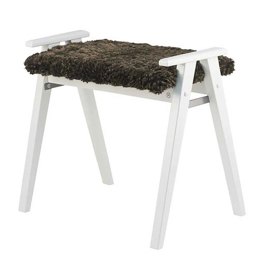Alme Stool White lacquered Birch/Sheepskin brown