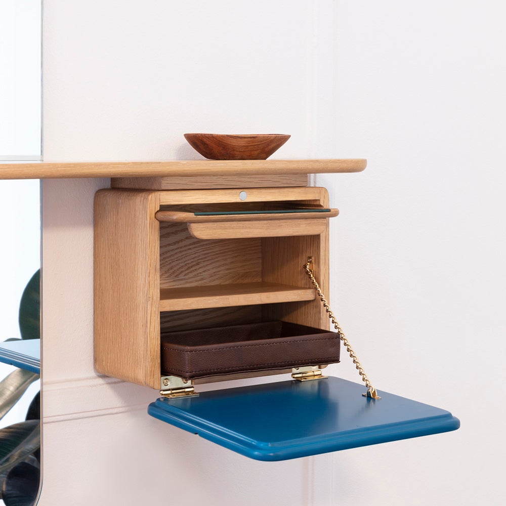 One More Look Mirror Solid Oak/Petrol Blue