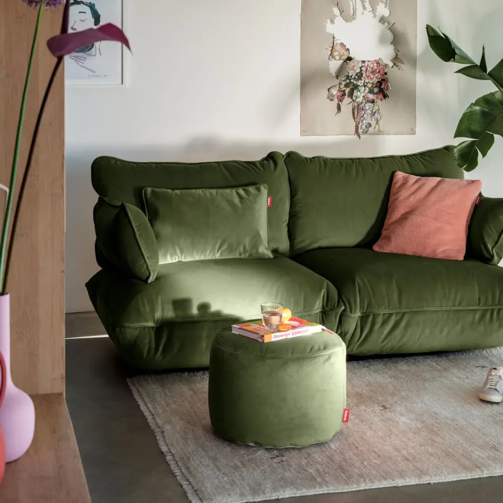 recycled point velvet pouf deep green