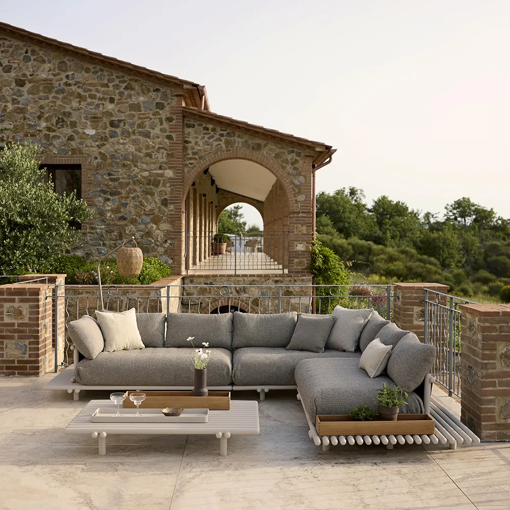 Sticks corner sofa Alu/desert sand