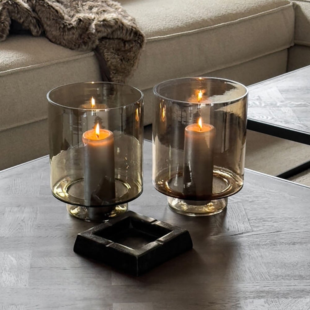 Reef candle lantern in glass Ø20 cm-Smoke Brown